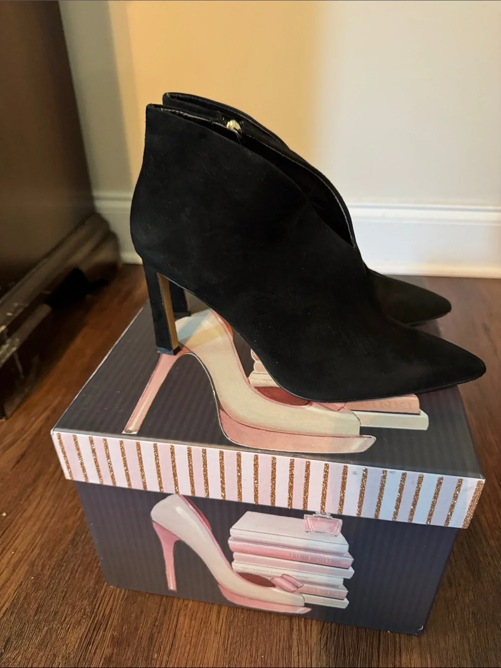 Vince Camuto Black Suede Pointed Ankle Booties